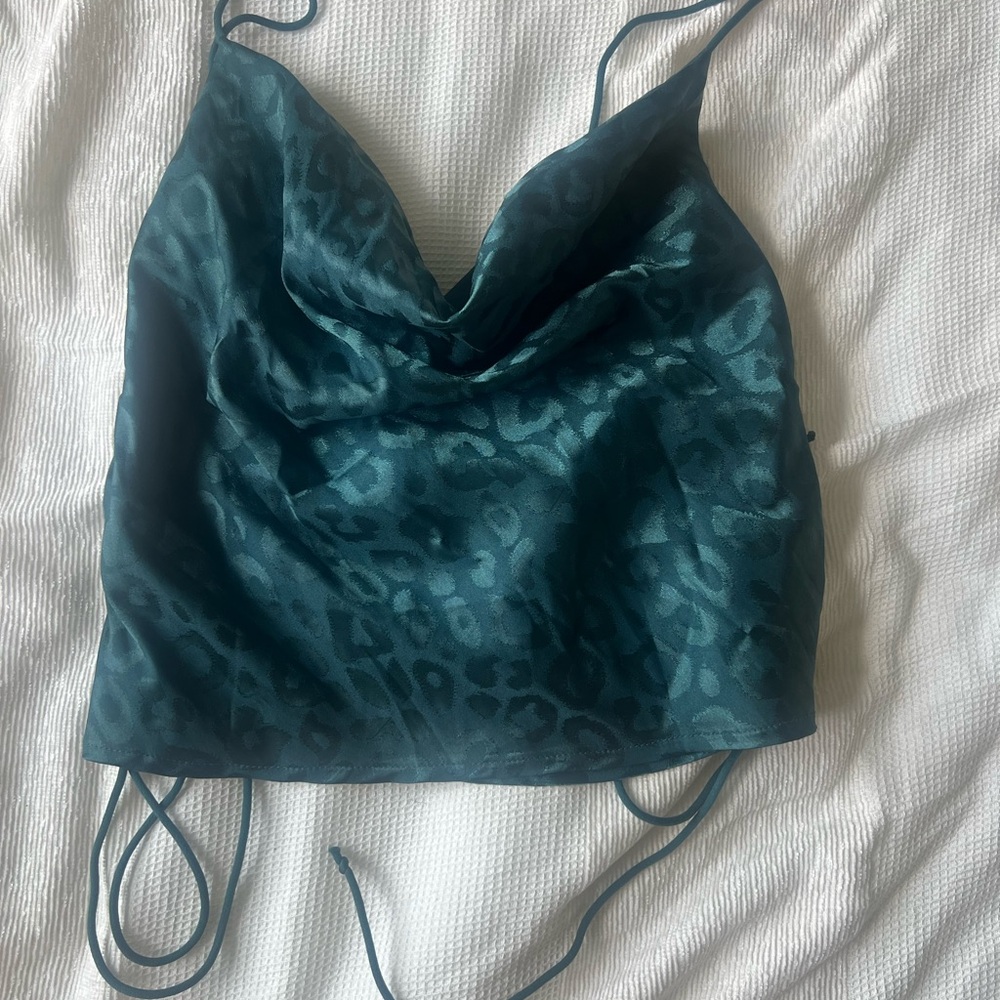 SHEIN Teal Patterned Cowl Neck Top